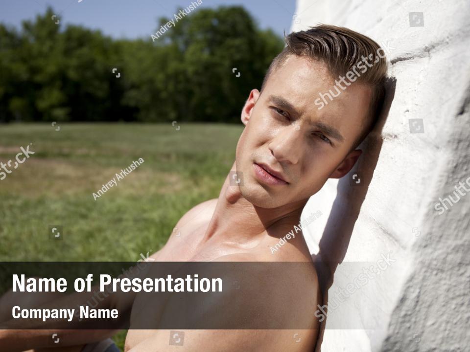 Muscular Portrait Shirtless Man Underwear PowerPoint Template Muscular Portrait Shirtless Man