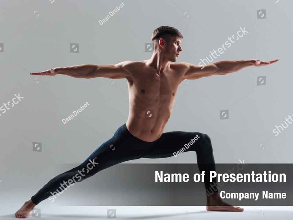 Muscular Portrait Shirtless Male Doing Powerpoint Template Muscular