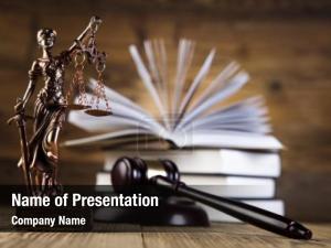 Lady bronze statue justice wooden PowerPoint Template