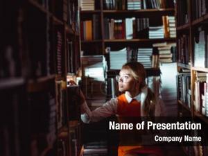Girl In The Library PowerPoint Template