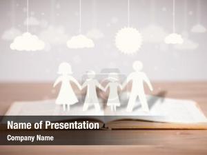 Family cardboard figures opened book PowerPoint Template