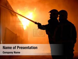 Firefighters with Firehose PowerPoint Template