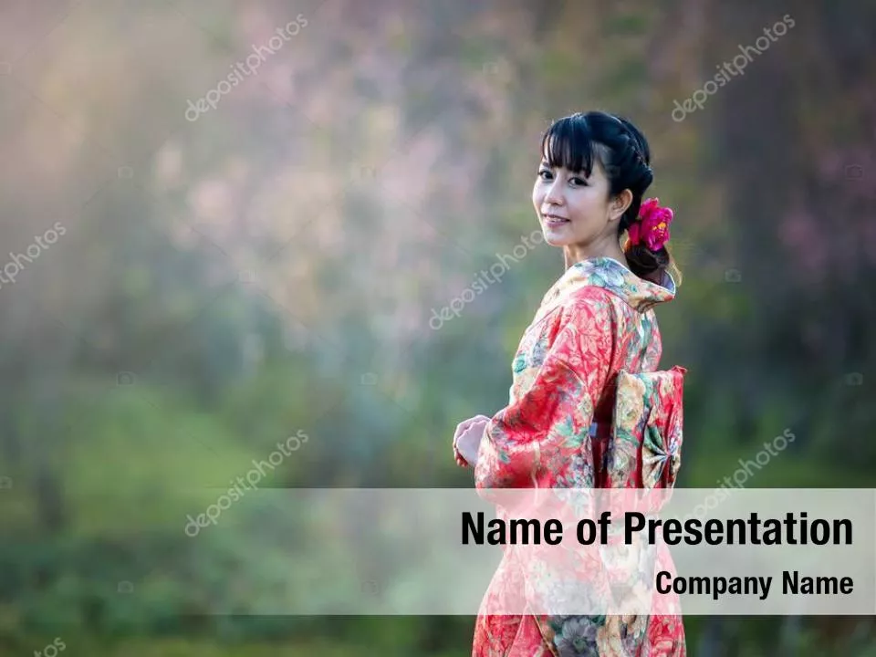 Asian Woman Wearing Traditional Japanese Kimono