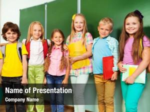 Kids Near Blackboard PowerPoint Template