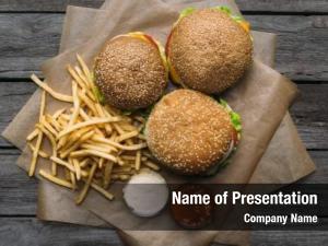 Top View of Hamburgers and Sauces PowerPoint Template
