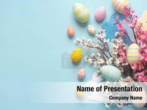 Happy Easter Background with Ears Rabbit and Eggs PowerPoint Template