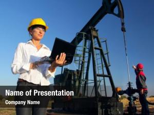 Oil female engineer man working PowerPoint Template