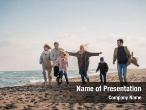Happy Family On The Beach PowerPoint Template
