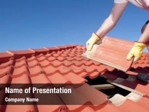 Worker roof repairs, yellow gloves