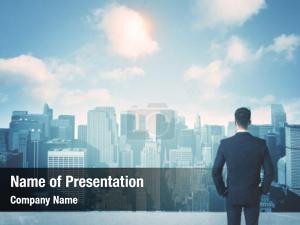 Roof businessman standing looking future PowerPoint Template