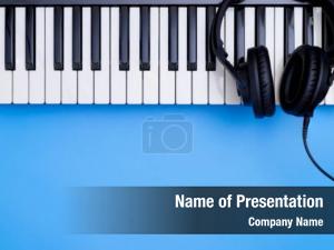 Piano Keyboard On Blue Background PowerPoint Template