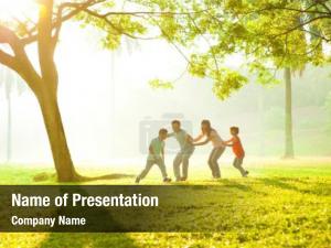Happy Family On The Green Field PowerPoint Template