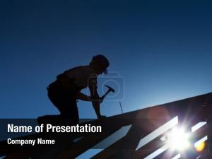 Builder On A Roof PowerPoint Template