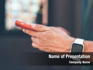 Man Checking Email in Smartphone PowerPoint Template