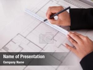 Architect's closeup female hands making PowerPoint Template