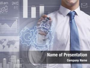 Businessman Drawing on Virtual Screen PowerPoint Template