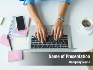 Female Hands Typing on Keyboard PowerPoint Template