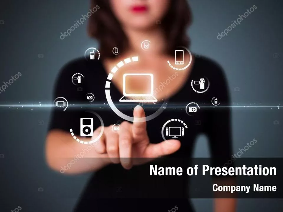Businesswoman Pressing a Button on Virtual Screen
