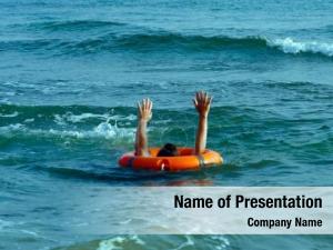 Drowning Man with Lifebuoy PowerPoint Template