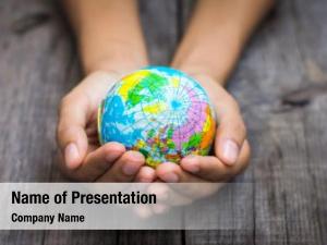 Globe person holding wooden 