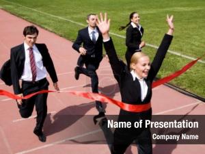 Business Woman Winner in Business Race Competition PowerPoint Template