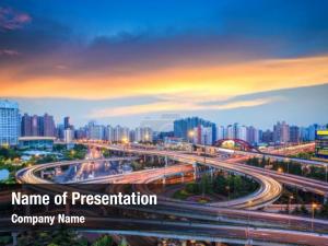 Sunset Overpass On A Highway PowerPoint Template