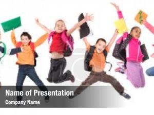 Children group school jumpng white PowerPoint Template