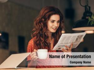 Cup portrait woman coffee reading PowerPoint Template