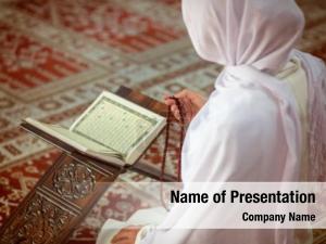 Woman young muslim praying mosque PowerPoint Template