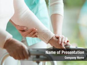 Lady's closeup senior hands holding PowerPoint Template