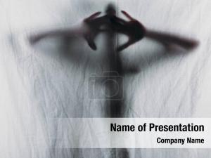 Person blurry silhouette touching curtain PowerPoint Template