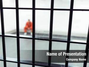 Bench prisoner sitting prison bars PowerPoint Template