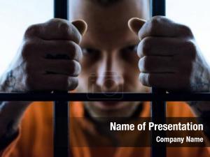 Holding angry prisoner prison bars PowerPoint Template