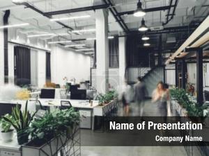 Interior contemporary office blurred businesspeople PowerPoint Template