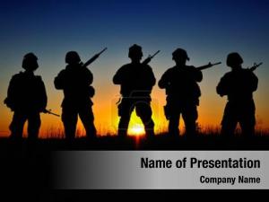 Marines silhouettes american against rising PowerPoint Template