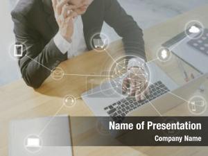 Smart man using phone making PowerPoint Template