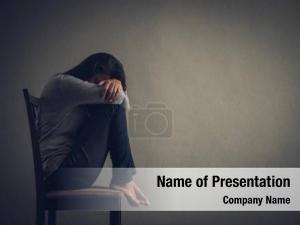 Sitting depressed woman chair dark PowerPoint Template