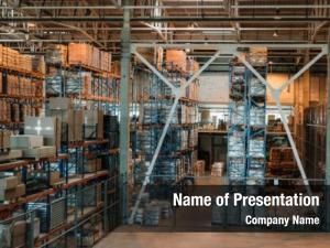 Interior modern warehouse boxes containers PowerPoint Template