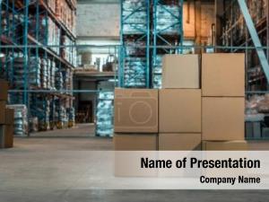 Modern cardboard boxes warehouse interior PowerPoint Template