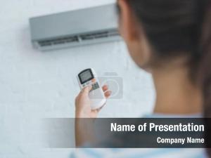 Woman selective focus turning air PowerPoint Template