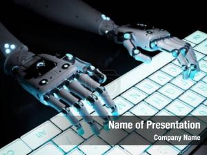 Working robot hand computer keyboard