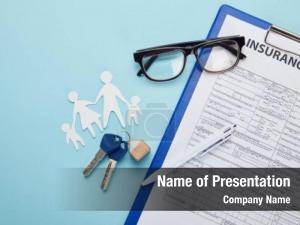 Insurance top view form, pen, PowerPoint Template