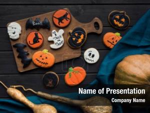 Cookies composition halloween wooden board PowerPoint Template