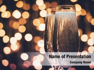 Glasses close view champagne bubbles PowerPoint Template