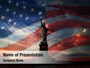 American Flag and Statue of Liberty PowerPoint Template