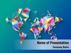 Colorful World Map in Polygonal Design PowerPoint Template
