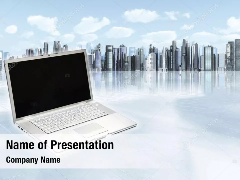 Laptop on Cityscape Background