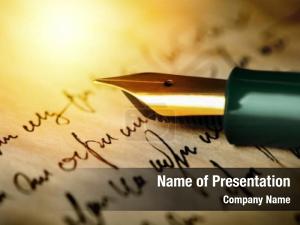 Fountain Pen On The Light Gold PowerPoint Template