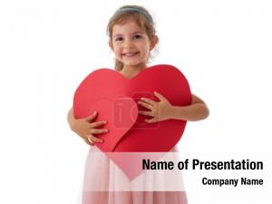 Girl happy little holds heart PowerPoint Template