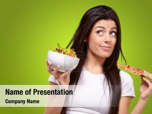 Woman portrait young choosing pizza PowerPoint Template